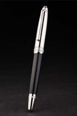 Black Top Quality MontBlanc Silver Rimmed Grooved Black Ballpoint Pen With MB Engraved Silver Cap 4974 Replica Pen