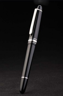 Black Top Quality MontBlanc Silver Trimmed Black Enamel Ballpoint Pen With MB Engraving 4979 Replica Pen