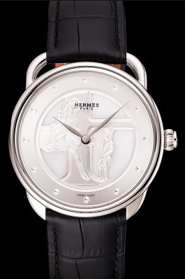 Hermes Classic Croco Leather Strap Silver Dial 801400 Hermes Replica Watches