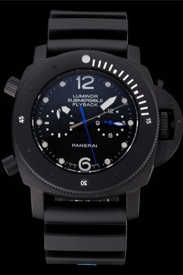 Panerai Luminor Submersible Flyback GMT Black Dial Black Ionized Case Black Rubber Strap Panerai Luminor Replica
