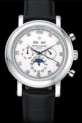 Black Leather Band Top Quality Patek Complications Black Luxury Watch 13 5036 Fake Patek Philippe