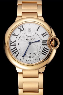 Swiss Cartier Ballon Bleu Two Timezone White Dial Gold Case Gold Bracelet 1453873 Cartier Replica