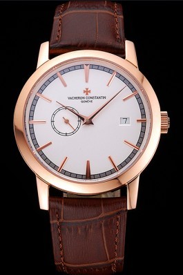 Swiss Vacheron Constantin Patrimony Contemporaine Rose Gold Case White Dial Brown Leather Bracelet 622680 Replica Vacheron Constantin