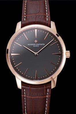 Swiss Vacheron Constantin Patrimony Grey Dial Rose Gold Case Brown Leather Bracelet 1454166 Replica Vacheron Constantin