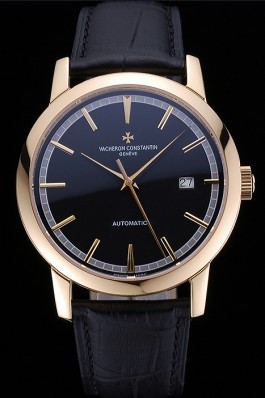 Swiss Vacheron Constantin Patrimony Traditionnelle Gold Case Black Leather Bracelet 622558 Replica Vacheron Constantin