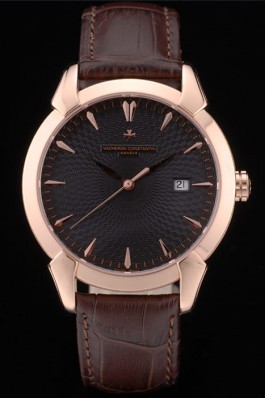 Swiss Vacheron Constantin Traditionnelle Black Dial Rose Gold Case Brown Leather Bracelet Replica Vacheron Constantin