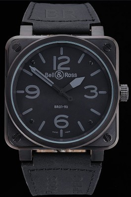 Bell and Ross BR 01-92 Black Dial Black Case Black Leather Strap Bell Ross Replica For Sale