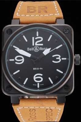 Bell and Ross BR 01-94 Black Dial Black Case Brown Leather Strap Bell & Ross Replica