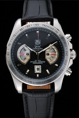 Black Leather Band Top Quality Tag Heuer Carrera Tachymeter Bezel Black Dial Black Leather Strap 5426 Tag Heuer Replica