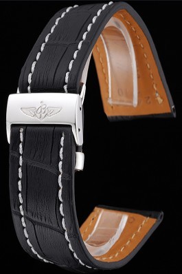 Breitling Black Leather White Stitching Bracelet 622482 For Breitling Replicas