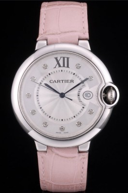 Cartier Ballon Bleu 42mm White Dial Stainless Steel Case Pink Leather Bracelet Cartier Replica