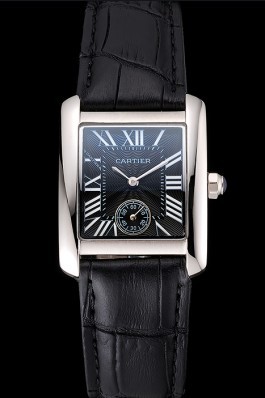 Cartier Tank MC Stainless Steel Case Black Dial Black Leather Strap 622174 Cartier Replica