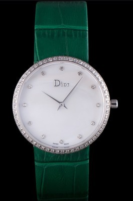 La D de Dior Green Leather Strap with White Dial 621507 Replica Christian Dior
