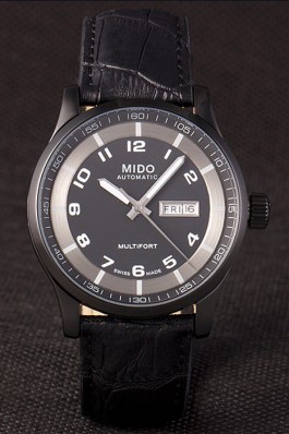 Mido Multifort Black Croco Leather Strap Black-Silver Dial 80296 Mido Replica
