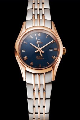Omega De Ville Ladies Blue Dial Rose Gold Case Two Tone Bracelet 1453784 Omega Replica Watch