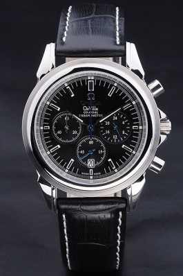 Black Leather Band Top Quality Black Men's Omega Deville Luxury Watch 4747 Omega Replica Watch