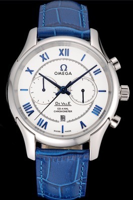 Omega DeVille Silver Bezel with White Dial and Blue Leather Strap 621568 Omega Replica Watch