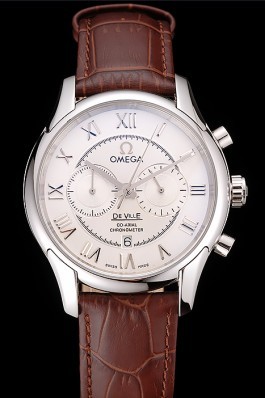 Omega DeVille Silver Bezel with White Dial and Brown Leather Strap 621566 Omega Replica Watch