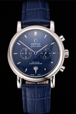 Omega Seamaster Vintage Chronograph Blue Dial Stainless Steel Case Blue Leather Strap Omega Replica Seamaster