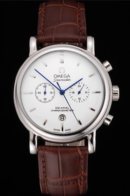 Omega Seamaster Vintage Chronograph White Dial Stainless Steel Case Brown Leather Strap Omega Replica Seamaster