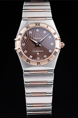 Omega Swiss Constellation Jewelry Rose Gold Case Radial Emblem Brown Dial 98116 Best Omega Replica