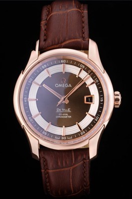 Omega Swiss DeVille Rose Gold Bezel Brown Leather Strap 7614 Omega Replica Watch