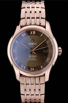 Omega Swiss DeVille Rose Gold Bezel Roman Numbers Brown Dial 7610 Omega Replica Watch