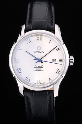Omega Swiss DeVille Stainless Steel Bezel Black Leather Strap 7620 Omega Replica Watch