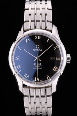 Omega Swiss DeVille Stainless Steel Bezel Roman Numbers Black Dial 7613 Omega Replica Watch
