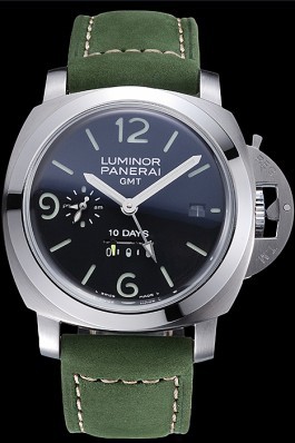 Panerai Luminor GMT Stainless Steel Bezel Green Leather Bracelet 622318 Panerai Luminor Replica