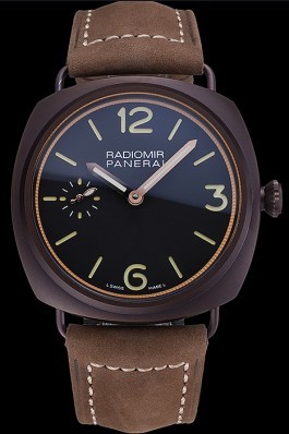 Panerai Radiomir Brown Stainless Steel Bezel Brown Leather Bracelet 622324 Panerai Replica Watch