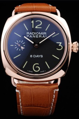 Panerai Radiomir Rose Gold Case Black Dial Brown Leather Strap 98136 Panerai Replica Watch