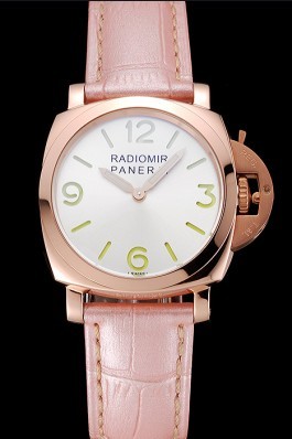 Panerai Radiomir White Dial Rose Gold Case Pink Leather Strap 1453802 Panerai Replica Watch