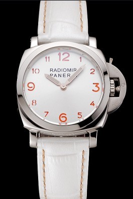 Panerai Radiomir White Dial Stainless Steel Case White Leather Strap 1453805 Panerai Replica Watch