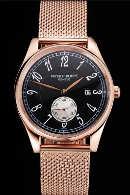 Patek Philippe Calatrava Small Seconds Black Dial Rose Gold Case And Bracelet Aaa Grade Patek Philippe Replica