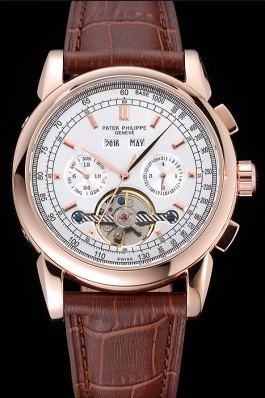 Patek Philippe Grand Complications Gold Case White Dial Brown Leather Bracelet 622259 Fake Patek Philippe