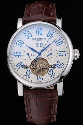 Patek Philippe Grand Complications Stainless Steel Case White Dial Roman Numerals Brown Leather Bracelet 622257 Fake Patek Philippe