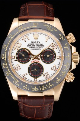 Rolex Cosmograph Daytona Gold Case Black Subdials Brown Leather Bracelet 622634 Rolex Daytona Replica