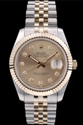 Rolex DateJust Gold Stainless Steel Ribbed Bezel Goldish Dial 41978 Replica Rolex Datejust