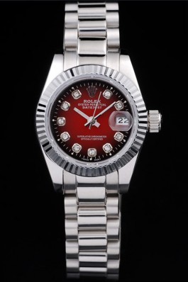 Rolex Datejust Polished Stainless Steel Two Tone Red Dial Replica Rolex Datejust