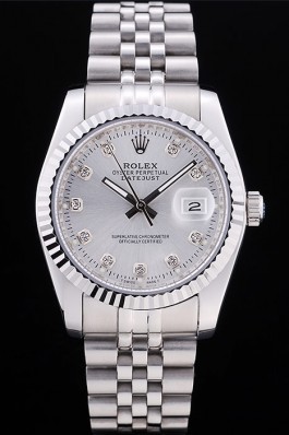 Rolex Datejust Silver Dial Diamonds Ribbed Bezel 7455 Replica Rolex Datejust