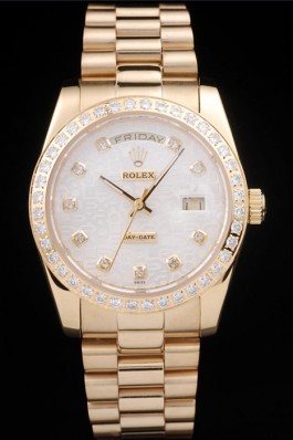Rolex Day-Date 18k Yellow Gold Plated Stainless Steel White Dial Rolex Replica Aaa