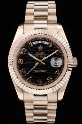 Rolex DayDate Black Patterned Dial Gold Stainless Steel Strap 41980 Rolex Replica Aaa