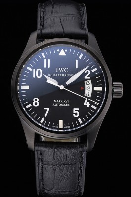 Swiss IWC Mark XVII Black Steel Case Black Dial Black Leather Bracelet 622667 Iwc Replica