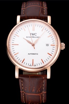 Swiss IWC Portofino Gold Case White Dial Brown Leather Bracelet 622668 Iwc Replica