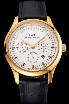 Swiss IWC Portugieser Perpetual Calendar White Dial Gold Case Black Leather Strap Iwc Replica