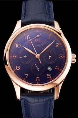 Swiss IWC Portugieser Power Reserve Blue Dial Rose Gold Case Blue Leather Strap Iwc Replica