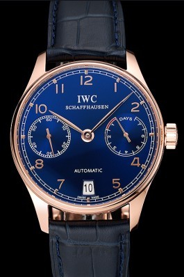Swiss IWC Portuguese Blue Dial Gold Case Blue Leather Bracelet 1453919 Iwc Replica