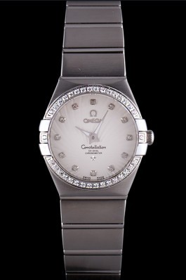 Swiss Lady Omega Constellation Crystal Encrusted Bezel Silver Radial Dial 80291 Best Omega Replica