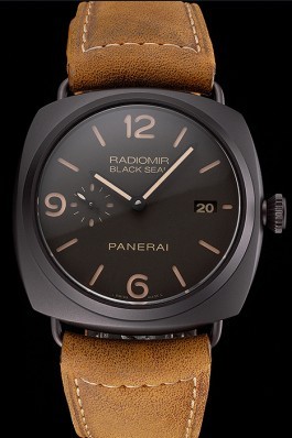 Swiss Panerai Radiomir Black Seal Brown Dial Black Case Brown Leather Strap Panerai Replica Watch